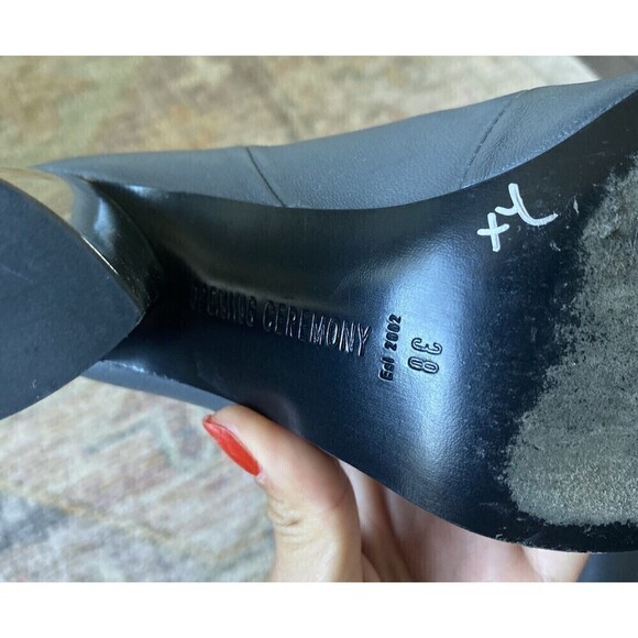 Opening Ceremony Dylan Stretch Leather Gray Ankle Boots Size 38 Chrome Heel - Picture 10 of 10